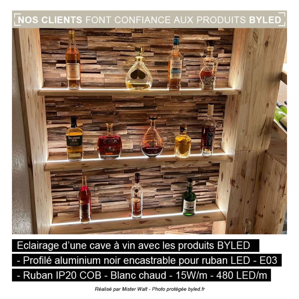 Ruban LED COB lumière continue - 15W/m - IP20 - Blanc - 480 LED/m - 5m - 24V - Vue supplémentaire