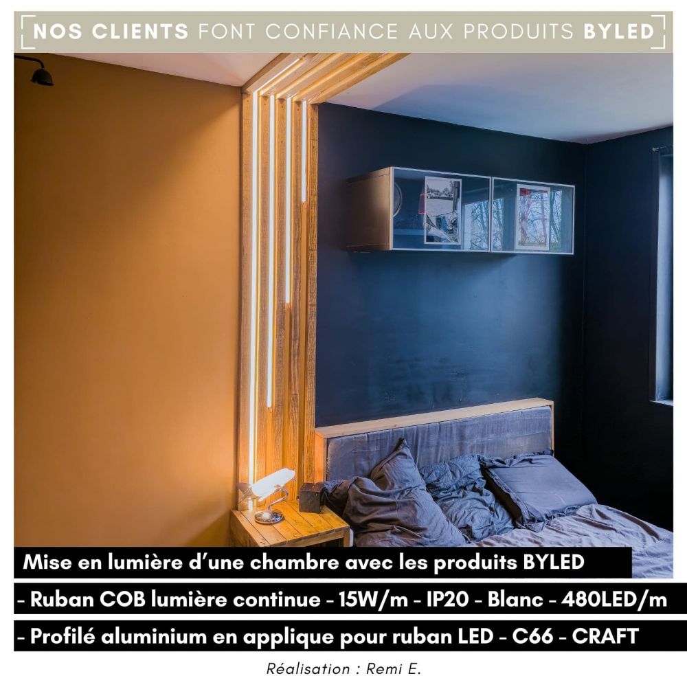 Ruban LED COB lumière continue - 15W/m - IP20 - Blanc - 480 LED/m - 5m - 24V - Vue supplémentaire