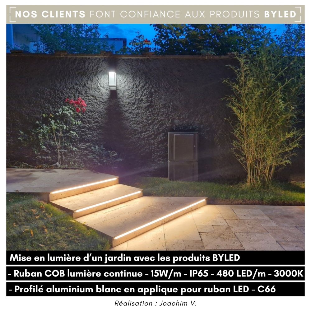 Ruban LED COB lumière continue - 15W/m - IP65 - Blanc - 480 LED/m - 5m - 24V - Vue supplémentaire