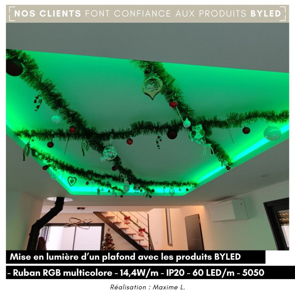 Ruban LED RGB multicolore - 14,4W/m - IP20 - 60 LED/m - 5050 - 5m - 24V - Vue supplémentaire