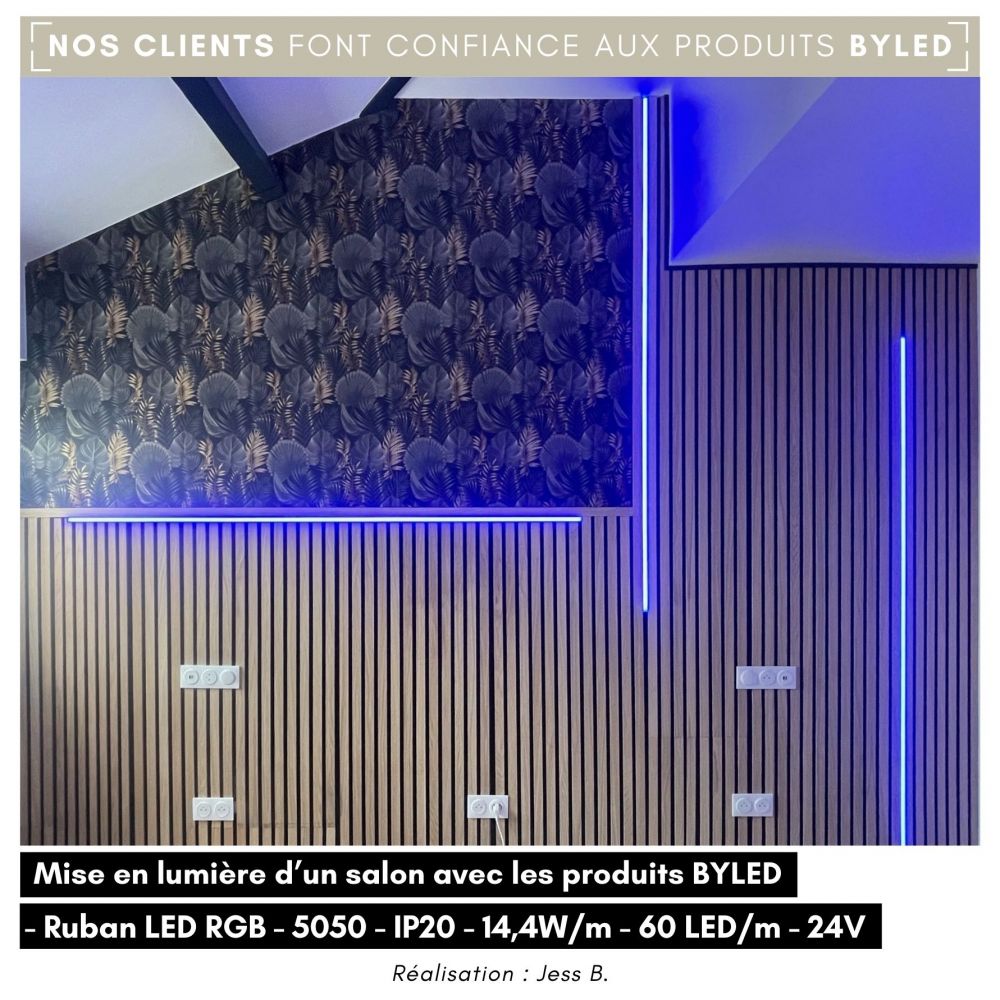 Ruban LED RGB multicolore - 14,4W/m - IP65 - 60 LED/m - 5050 - 5m - 24V - Vue supplémentaire