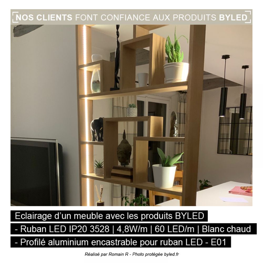 Profilé aluminium encastrable pour ruban LED - Diffuseur givré - E01 - CRAFT - Vue supplémentaire