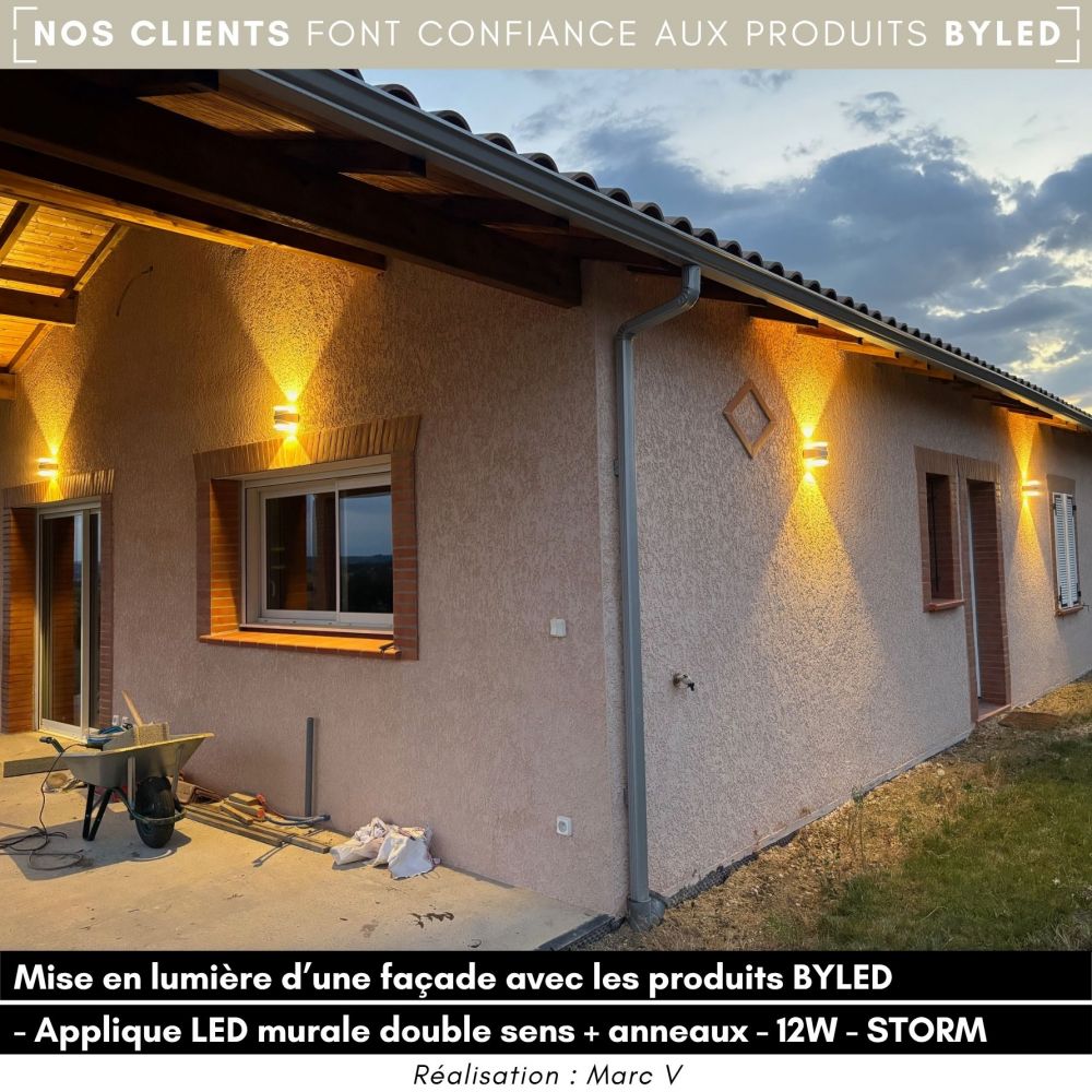 Applique LED murale double sens + anneaux - 12W - 230V - Blanc - STORM 6+6 - Vue supplémentaire