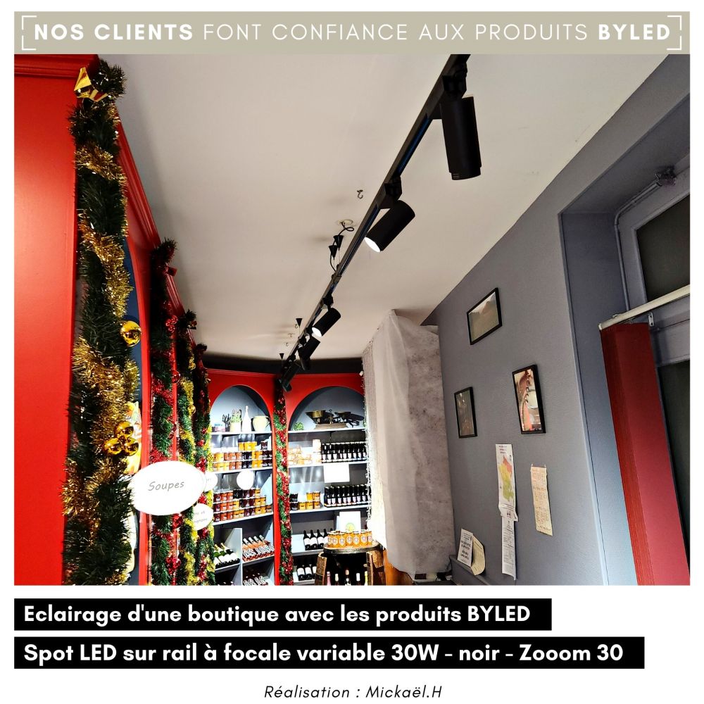 Spot LED sur rail à focale variable 30W - noir - Zooom 30 - Vue supplémentaire