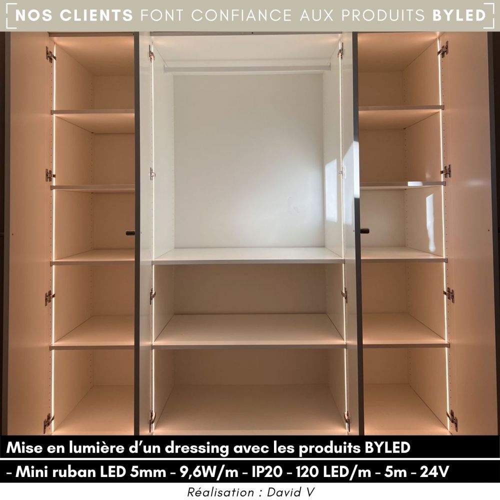 Mini ruban LED 5mm de large - 9,6W/m - IP20 - Blanc - 120 LED/m - 2835E - 5m - 24V - Vue supplémentaire