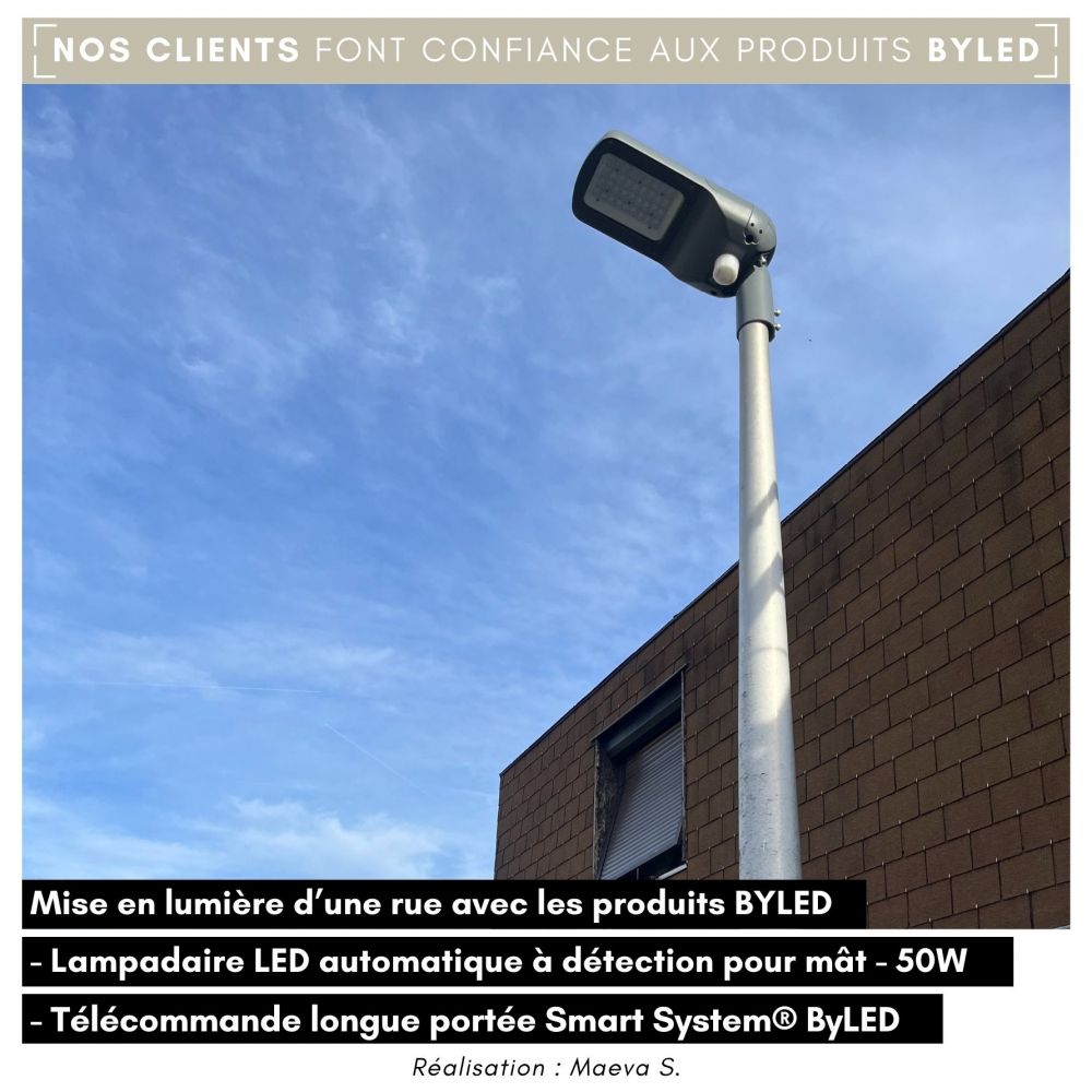 Lampadaire LED automatique à double détection pour mât d'éclairage public - 50W - 230V - Gris - PLACE BSS - Vue supplémentaire
