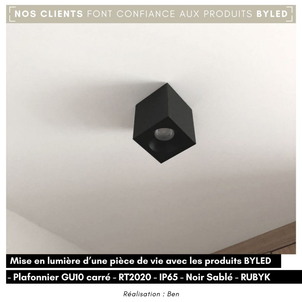 Plafonnier GU10 carré - RT2020 - IP65 - Noir Sablé - RUBYK - Vue supplémentaire