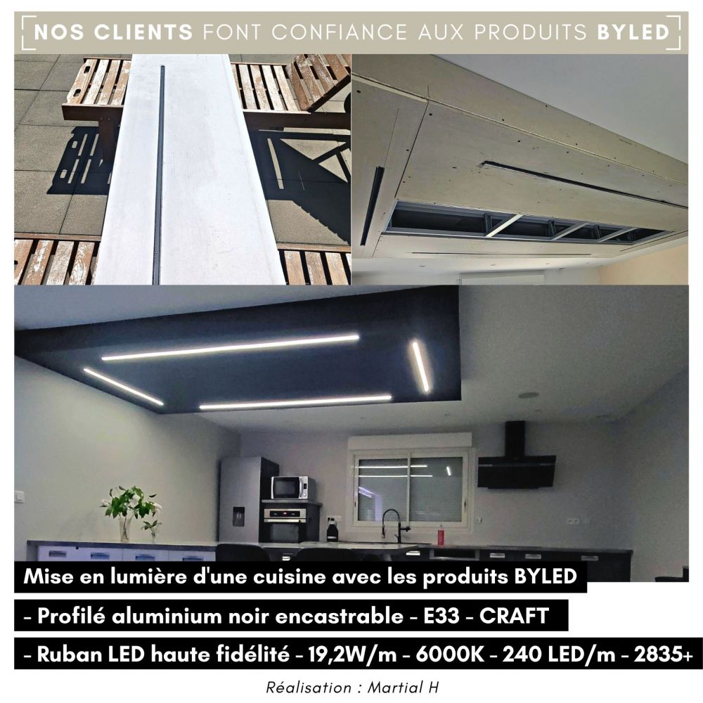 Profilé aluminium noir encastrable pour ruban LED - E33 - CRAFT - Vue supplémentaire