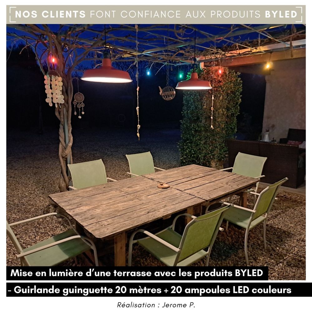 Guirlande guinguette 20 mètres + 20 ampoules LED couleurs - Vue supplémentaire