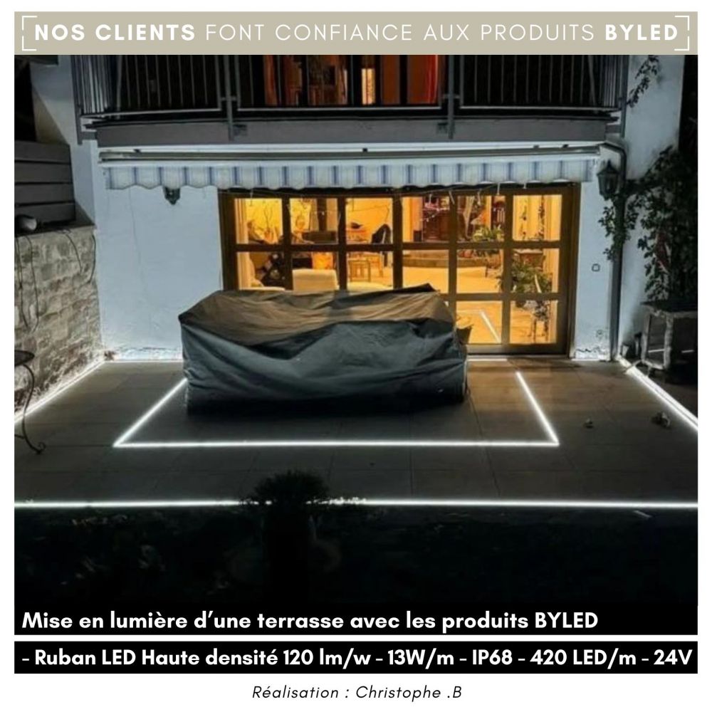 Ruban LED Haute densité (120 lm/w) - 13W/m - IP68 - Blanc - 420 LED/m - 2216+ - 5m - 24V - Vue supplémentaire