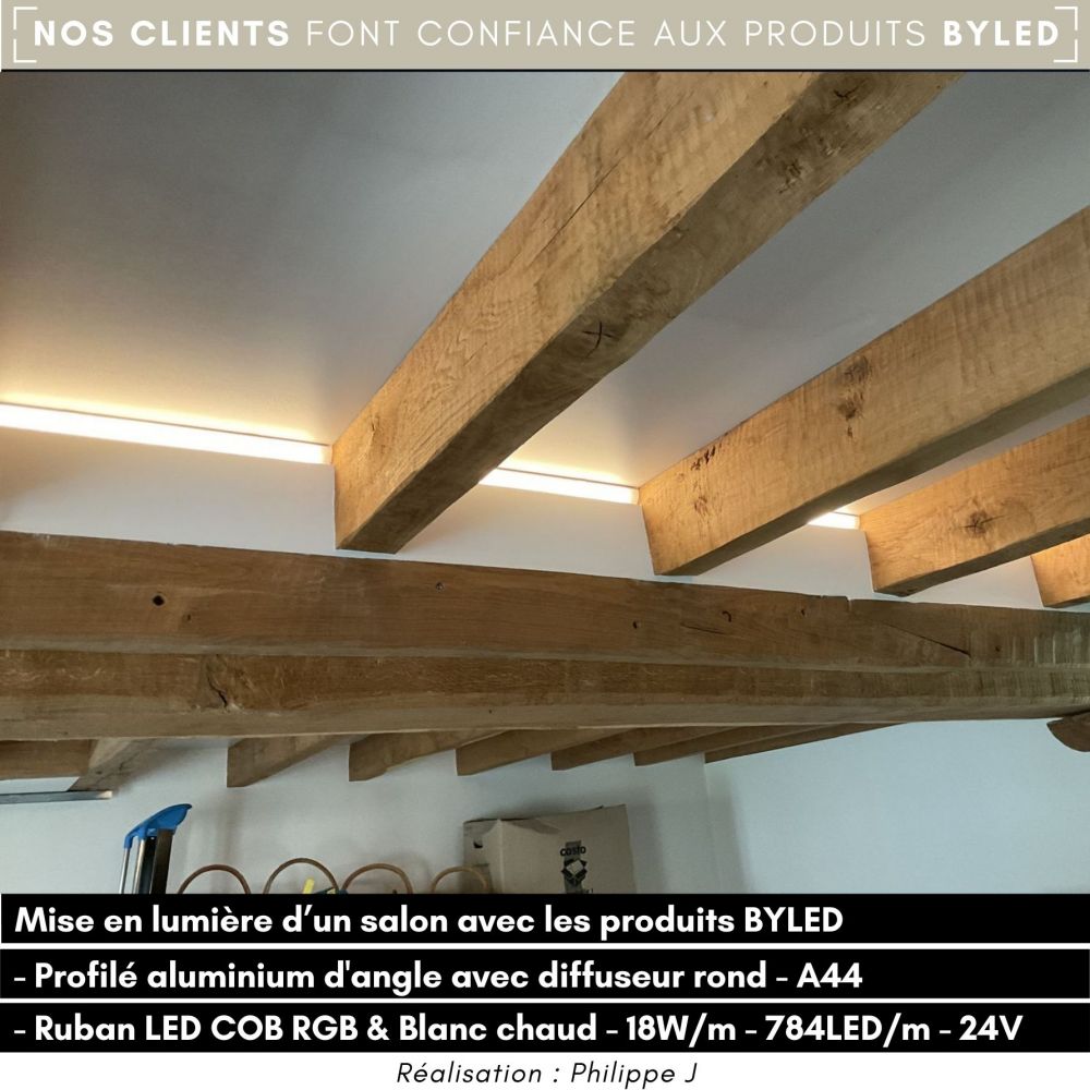 Profilé aluminium d'angle pour double ruban LED avec diffuseur rond - A44 - CRAFT - Vue supplémentaire