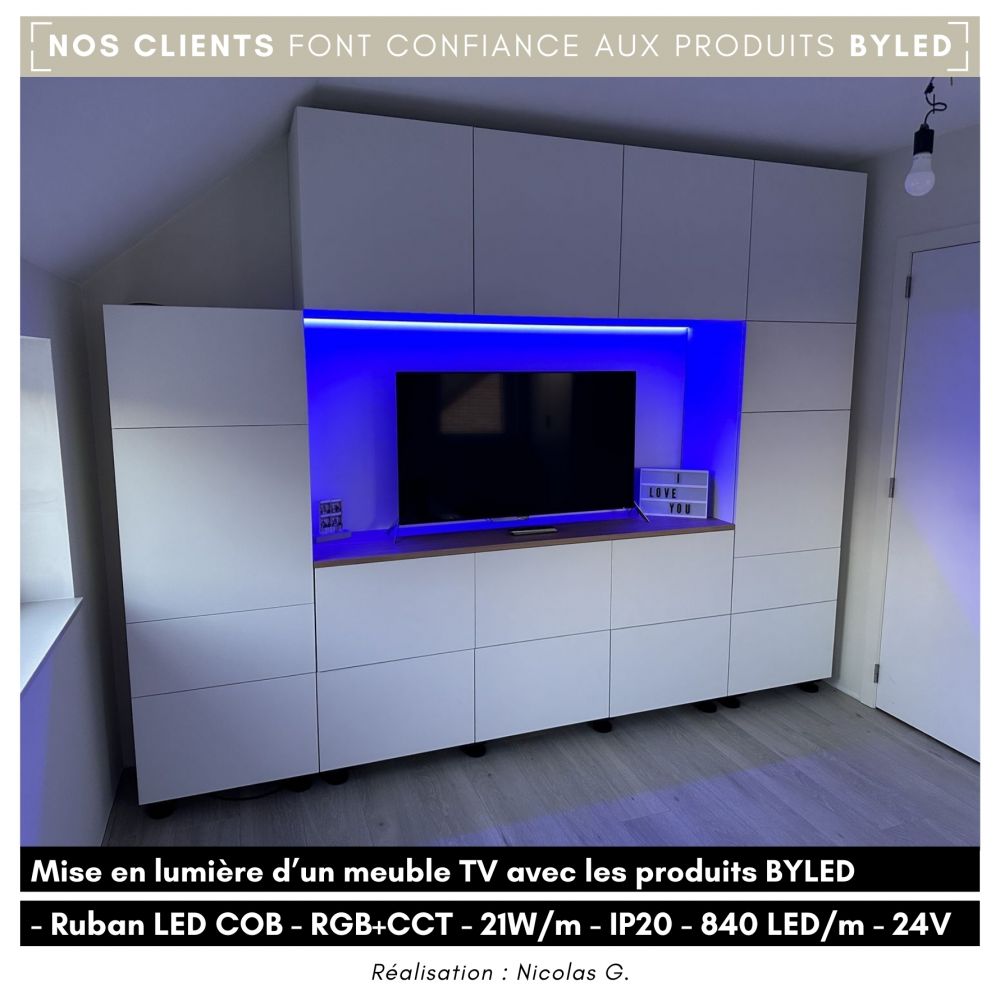 Ruban LED COB RGB+CCT - 21W/m - IP20 - 840 LED/m - 5m - 24V - Vue supplémentaire