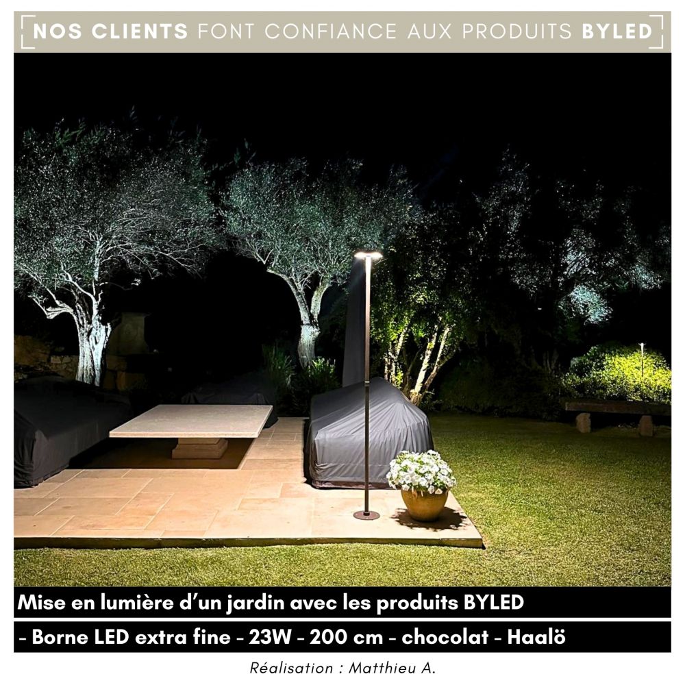Borne LED extra fine d'extérieur à tête bombée - 23W - 200 cm - Chocolat - HAALÖ - Vue supplémentaire