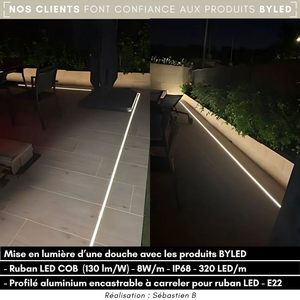 Ruban LED COB Haute luminosité (130 lm/W) - 8W/m - IP68 - Blanc - 320 LED/m - 5m - 24V - Vue supplémentaire