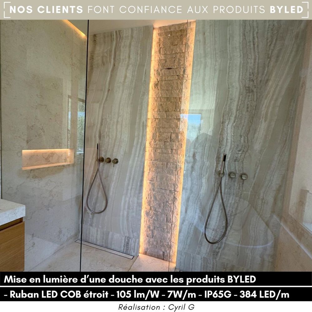 Ruban LED COB étroit 5mm (105 lm/W) - 7W/m - IP65G - Blanc - 384 LED/m - à la coupe - 24V - Vue supplémentaire