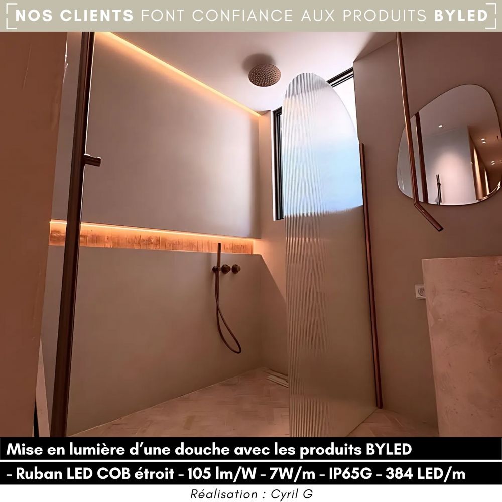 Ruban LED COB étroit 5mm (105 lm/W) - 7W/m - IP65G - Blanc - 384 LED/m - à la coupe - 24V - Vue supplémentaire