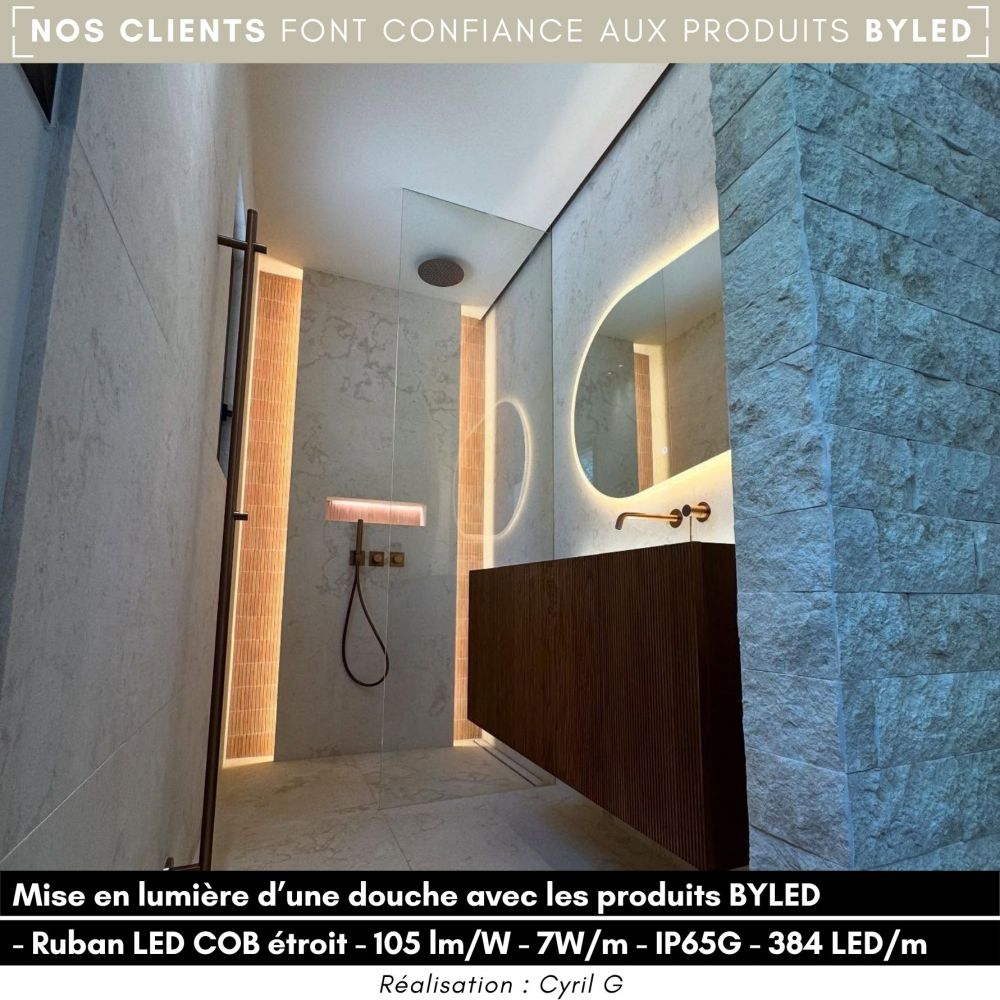 Ruban LED COB étroit 5mm (105 lm/W) - 7W/m - IP65G - Blanc - 384 LED/m - à la coupe - 24V - Vue supplémentaire