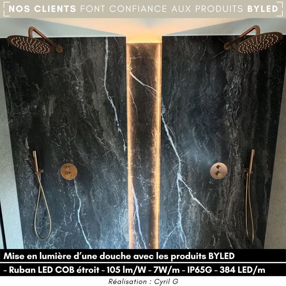 Ruban LED COB étroit 5mm (105 lm/W) - 7W/m - IP65G - Blanc - 384 LED/m - à la coupe - 24V - Vue supplémentaire