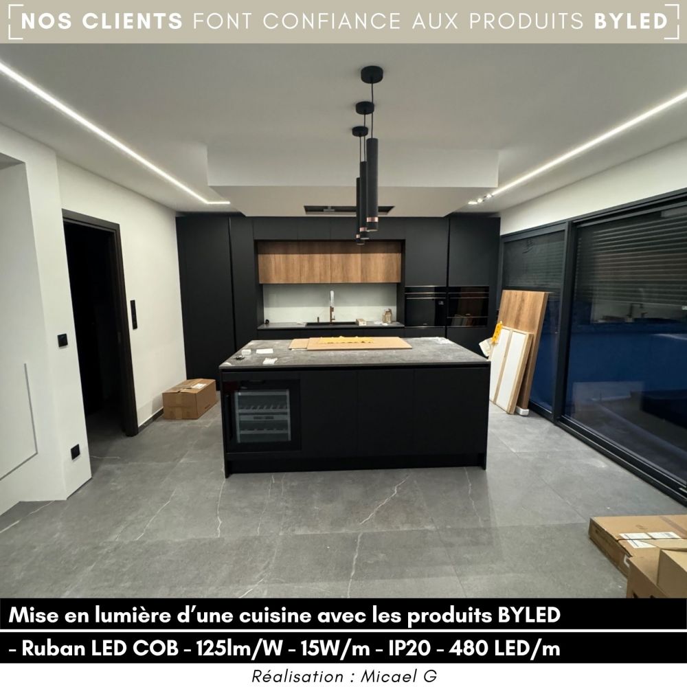 Ruban LED COB Haute luminosité (125lm/W) - 15W/m - IP20 - Blanc - 480LED/m - à la coupe - 24V - Vue supplémentaire