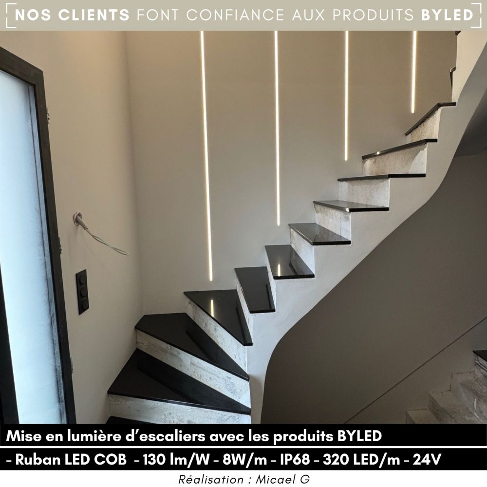 Ruban LED COB Haute luminosité (125lm/W) - 15W/m - IP20 - Blanc - 480LED/m - à la coupe - 24V - Vue supplémentaire