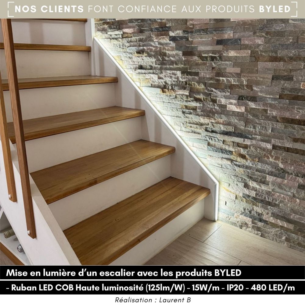 Ruban LED COB Haute luminosité (125lm/W) - 15W/m - IP20 - Blanc - 480 LED/m - 5m - 24V - Vue supplémentaire