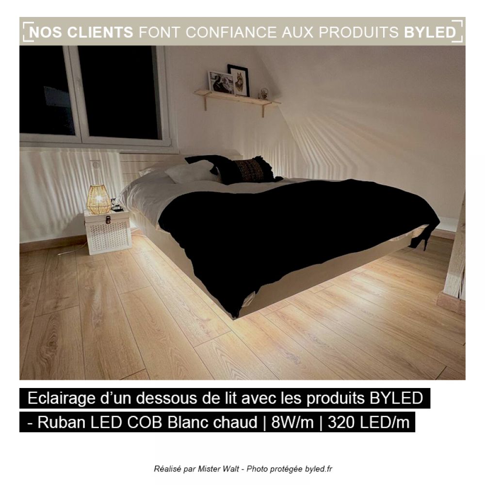 Ruban LED COB lumière continue - 8W/m - IP65 - Blanc - 320 LED/m - 5m - 24V - Vue supplémentaire