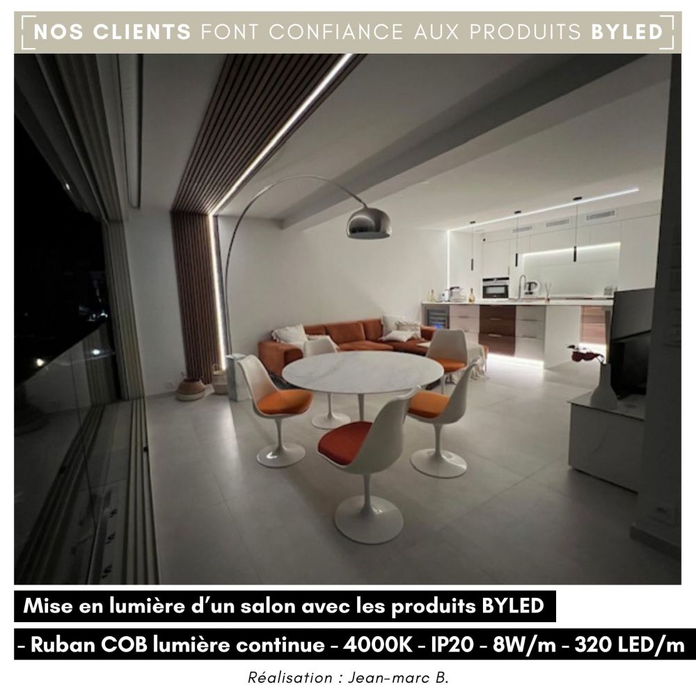 Ruban LED COB Haute luminosité (125lm/W) - 8W/m - IP20 - Blanc - 320LED/m - 5m - 24V - Vue supplémentaire