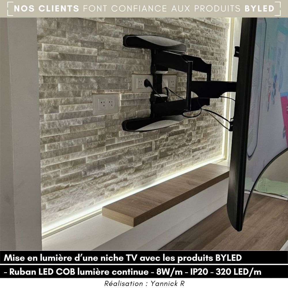 Ruban LED COB Haute luminosité (125lm/W) - 8W/m - IP20 - Blanc - 320LED/m - 5m - 24V - Vue supplémentaire