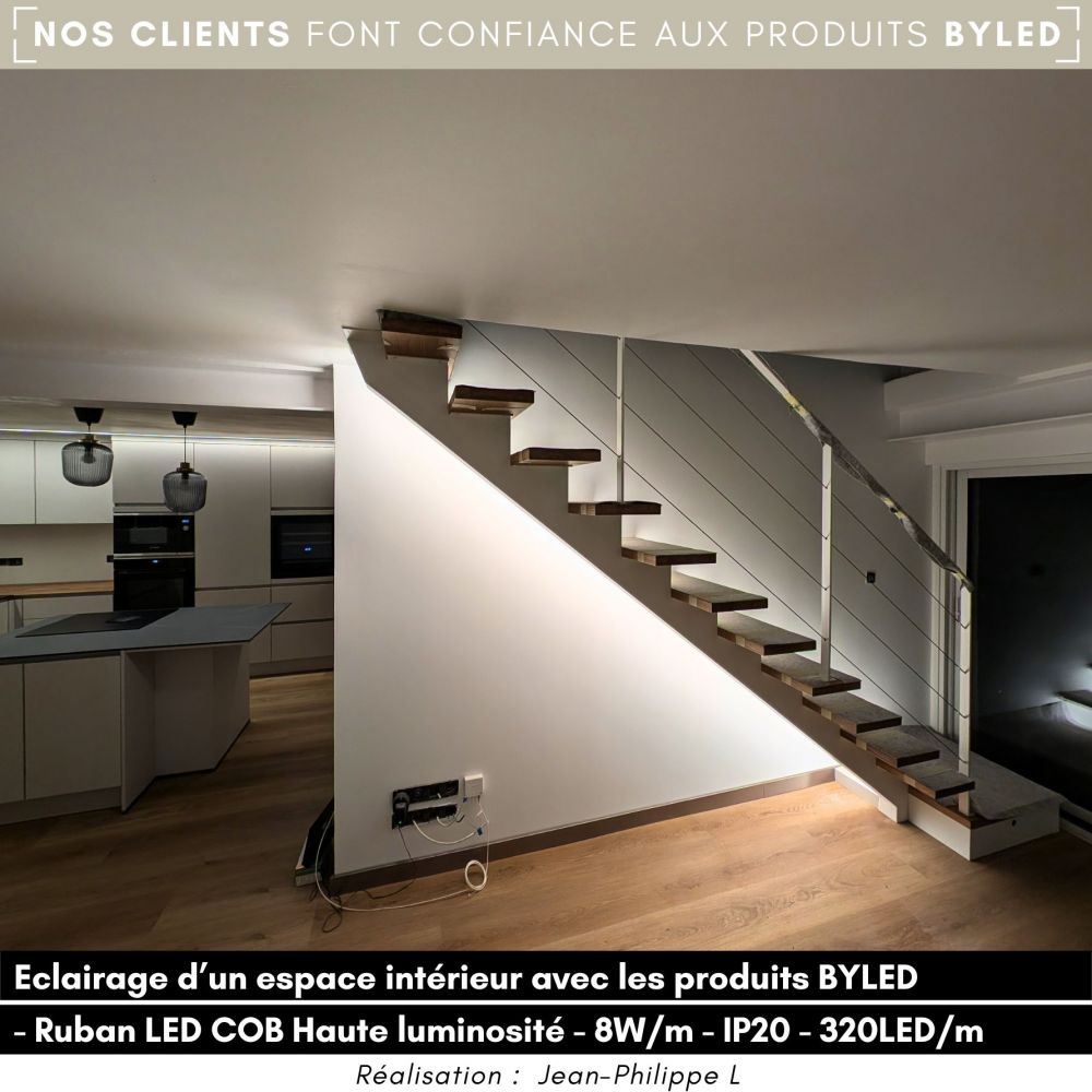 Ruban LED COB - 8W/m - IP20 - Blanc - 320LED/m - 5m - 24V - Vue supplémentaire