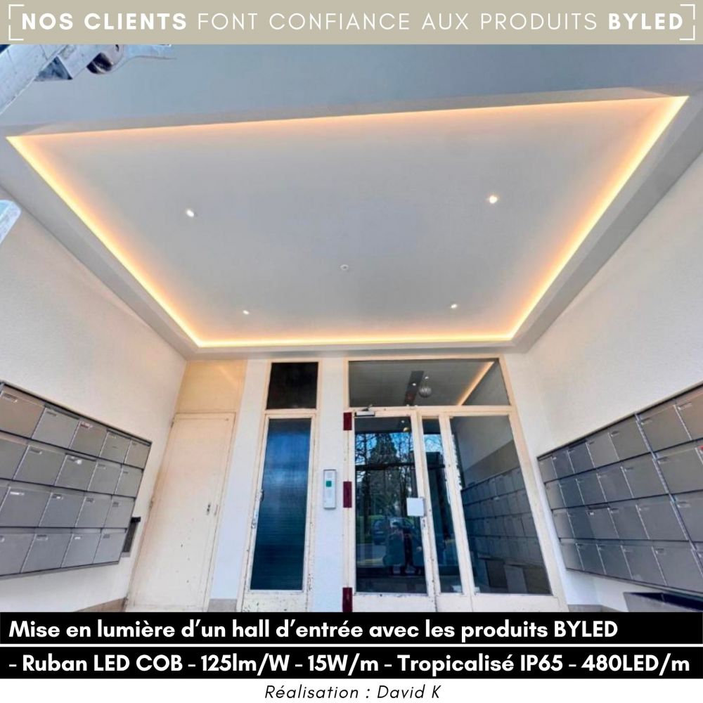 Ruban LED COB Haute luminosité (125lm/W) - 15W/m - Tropicalisé IP65 - Blanc - 480LED/m - à la coupe - 24V - Vue supplémentaire