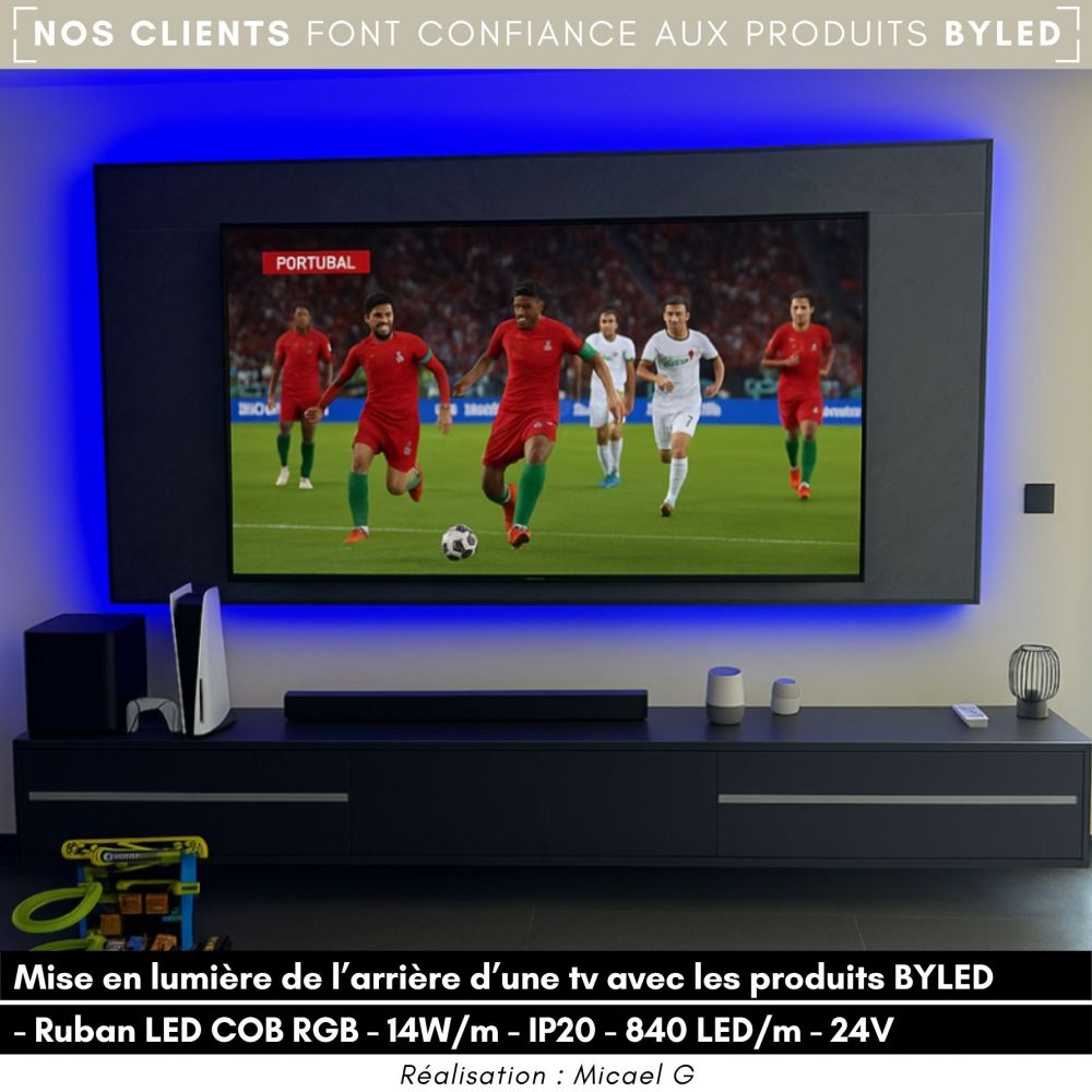 Ruban LED COB RGB - 14W/m - IP20- 840 LED/m - 5m - 24V - Vue supplémentaire