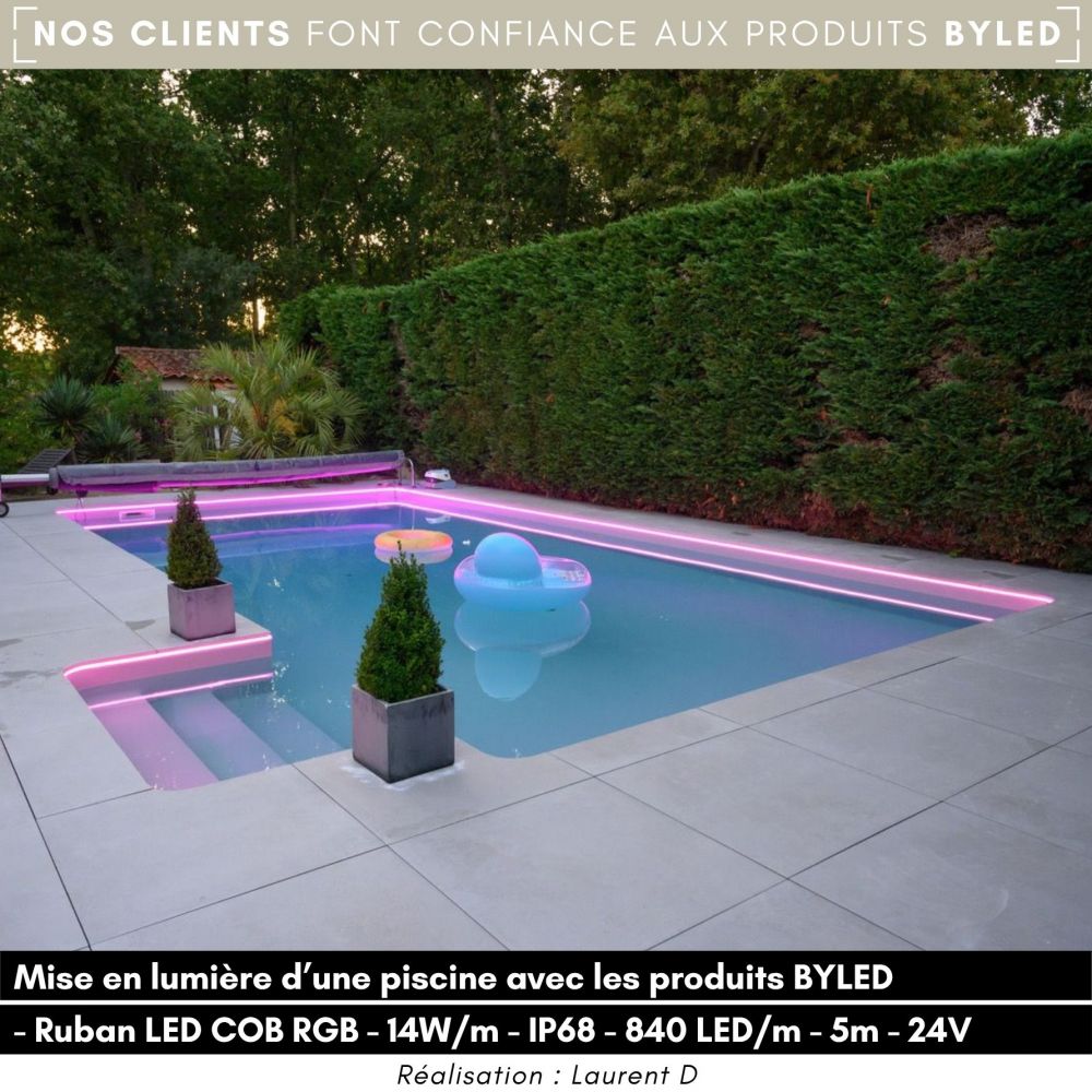 Ruban LED COB RGB - 14W/m - IP68- 840 LED/m - 5m - 24V - Vue supplémentaire