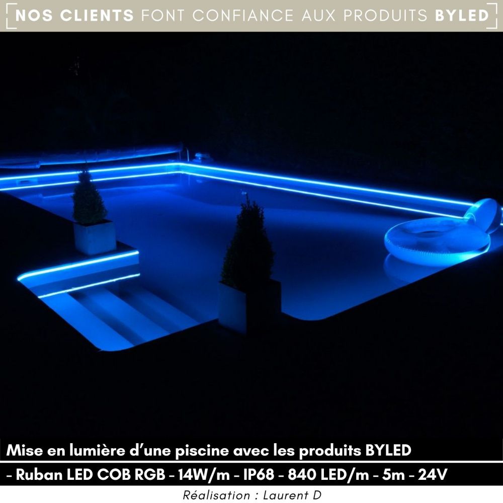 Ruban LED COB RGB - 14W/m - IP68- 840 LED/m - 5m - 24V - Vue supplémentaire