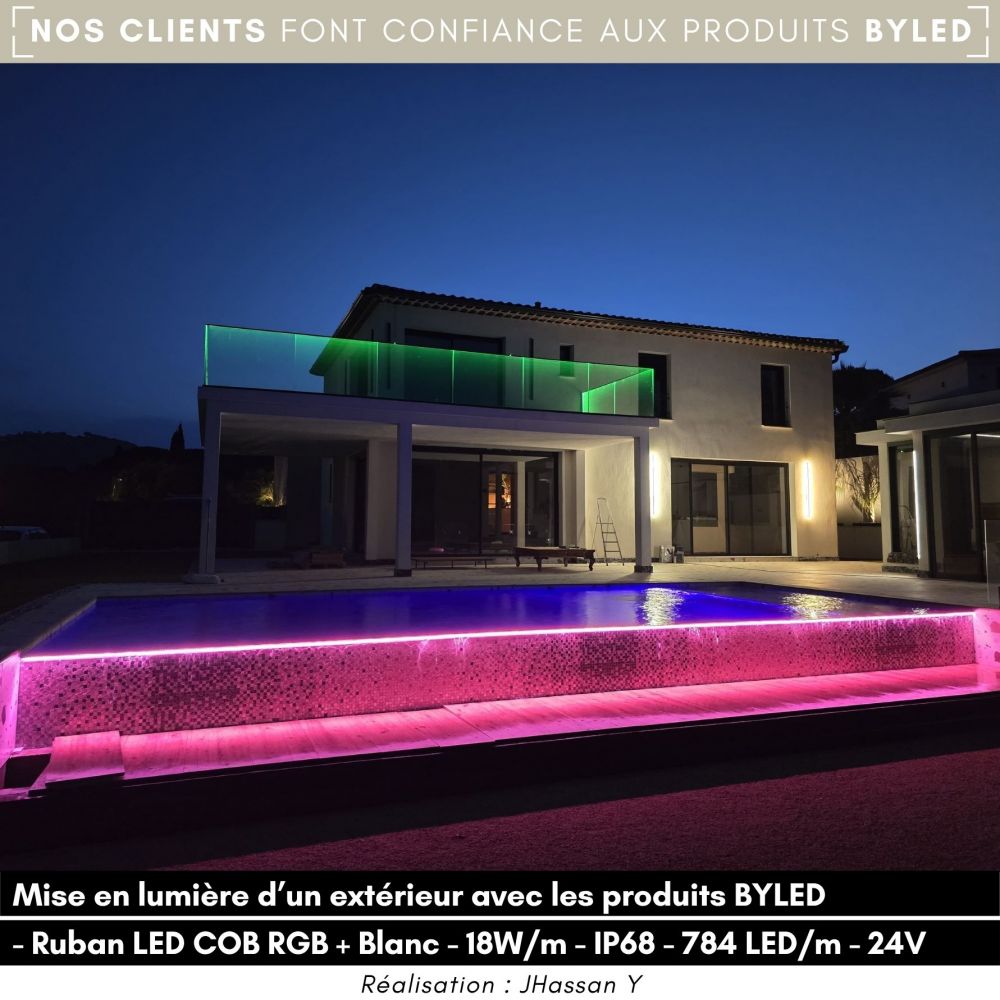 Ruban LED COB RGB + Blanc - 18W/m - IP68- 784 LED/m - 10m - 24V - Vue supplémentaire