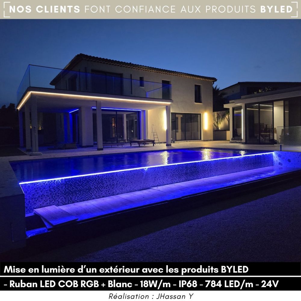 Ruban LED COB RGB + Blanc - 18W/m - IP68- 784 LED/m - 10m - 24V - Vue supplémentaire