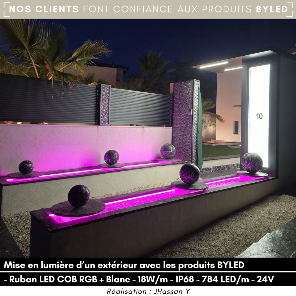 Ruban LED COB RGB + Blanc - 18W/m - IP68- 784 LED/m - 10m - 24V - Vue supplémentaire