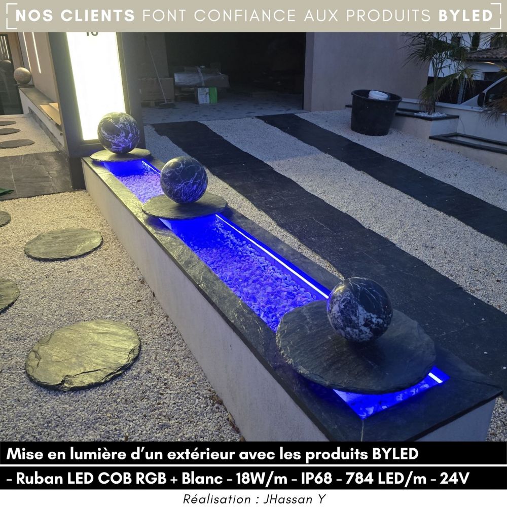 Ruban LED COB RGB + Blanc - 18W/m - IP68- 784 LED/m - 10m - 24V - Vue supplémentaire