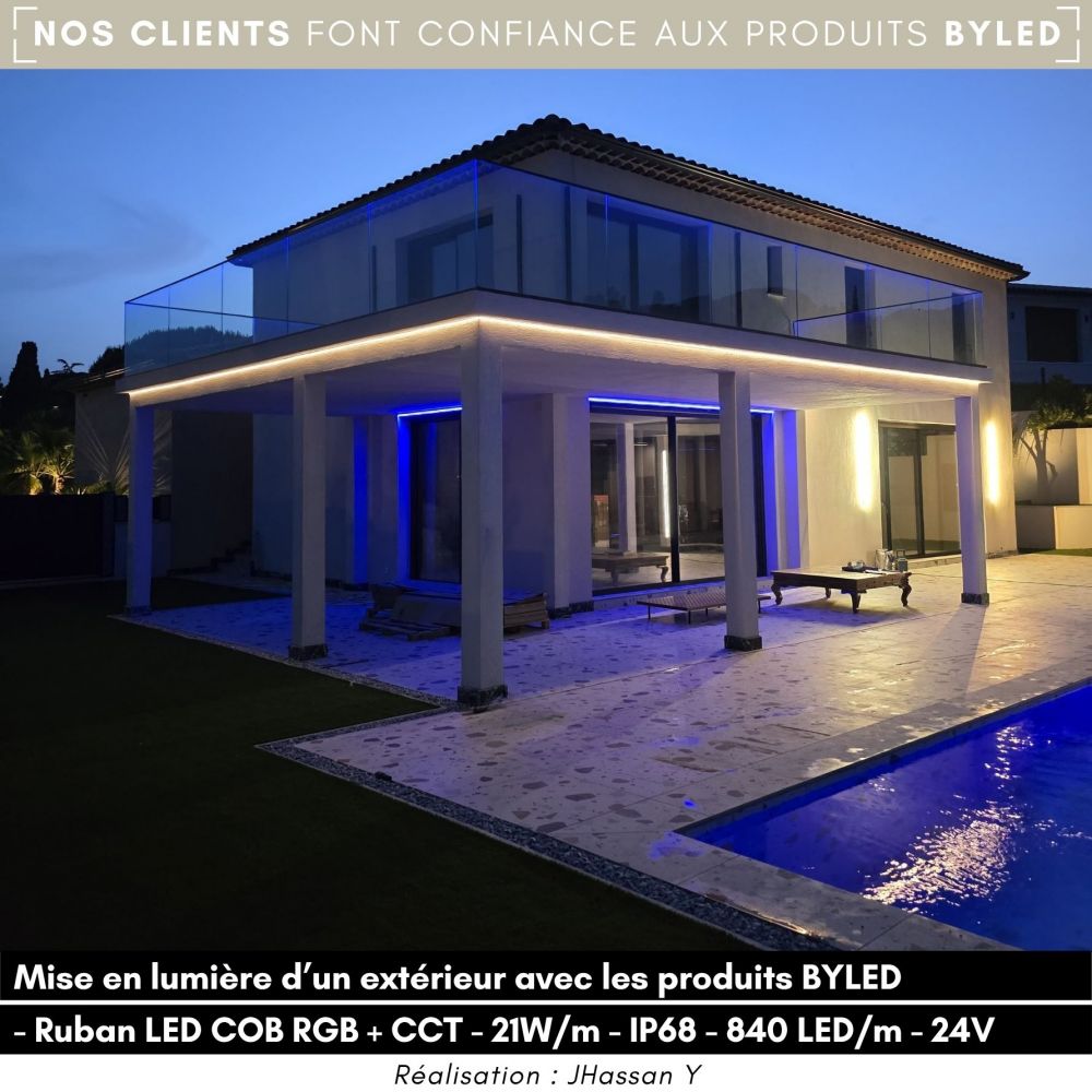 Ruban LED COB RGB+CCT - 21W/m - IP68 - 840 LED/m - 5m - 24V - Vue supplémentaire