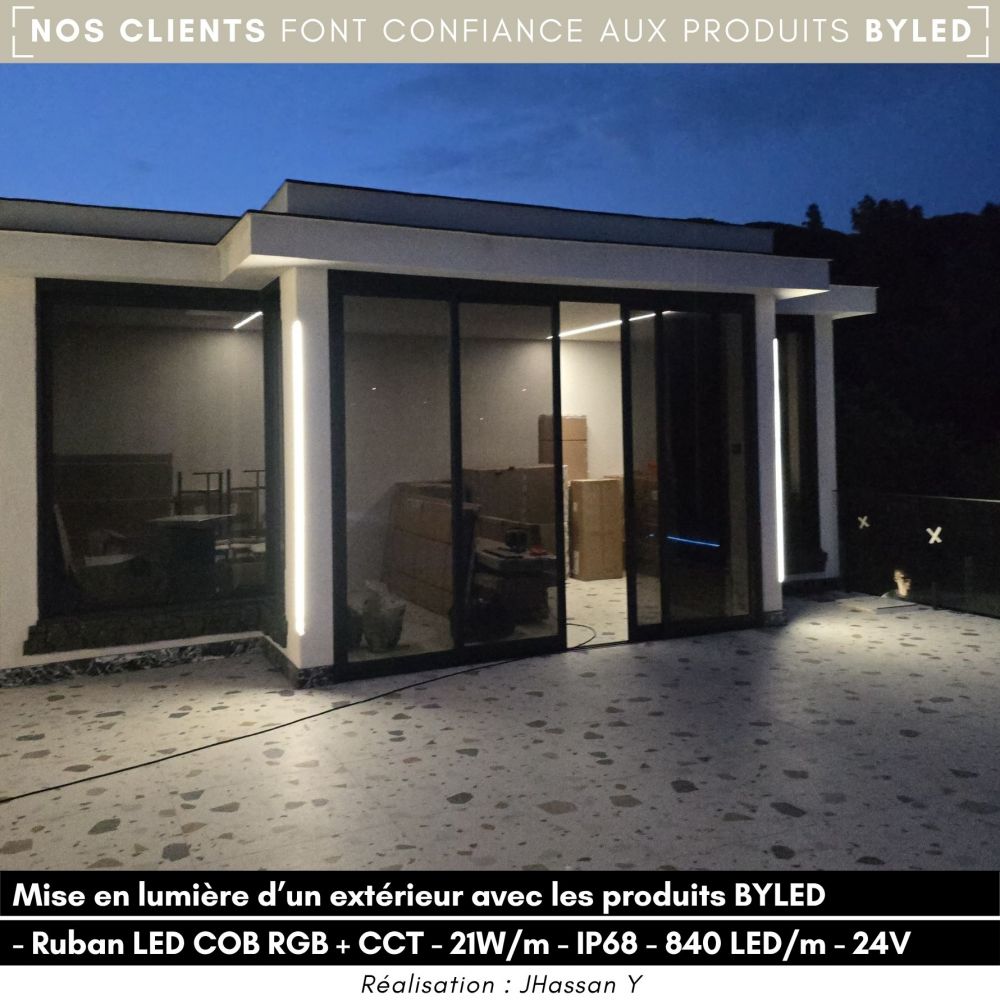 Ruban LED COB RGB+CCT - 21W/m - IP68 - 840 LED/m - 5m - 24V - Vue supplémentaire