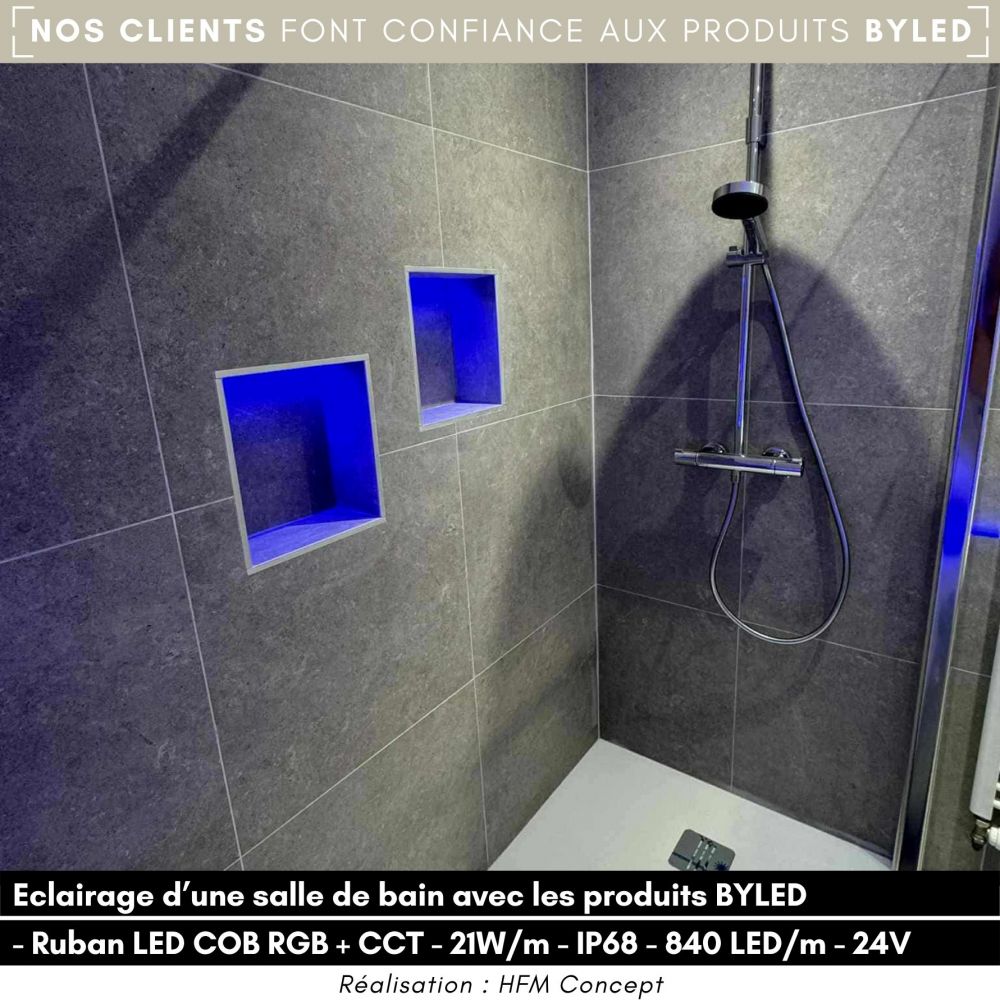 Ruban LED COB RGB+CCT - 21W/m - IP68- 840 LED/m - à la coupe - 24V - Vue supplémentaire