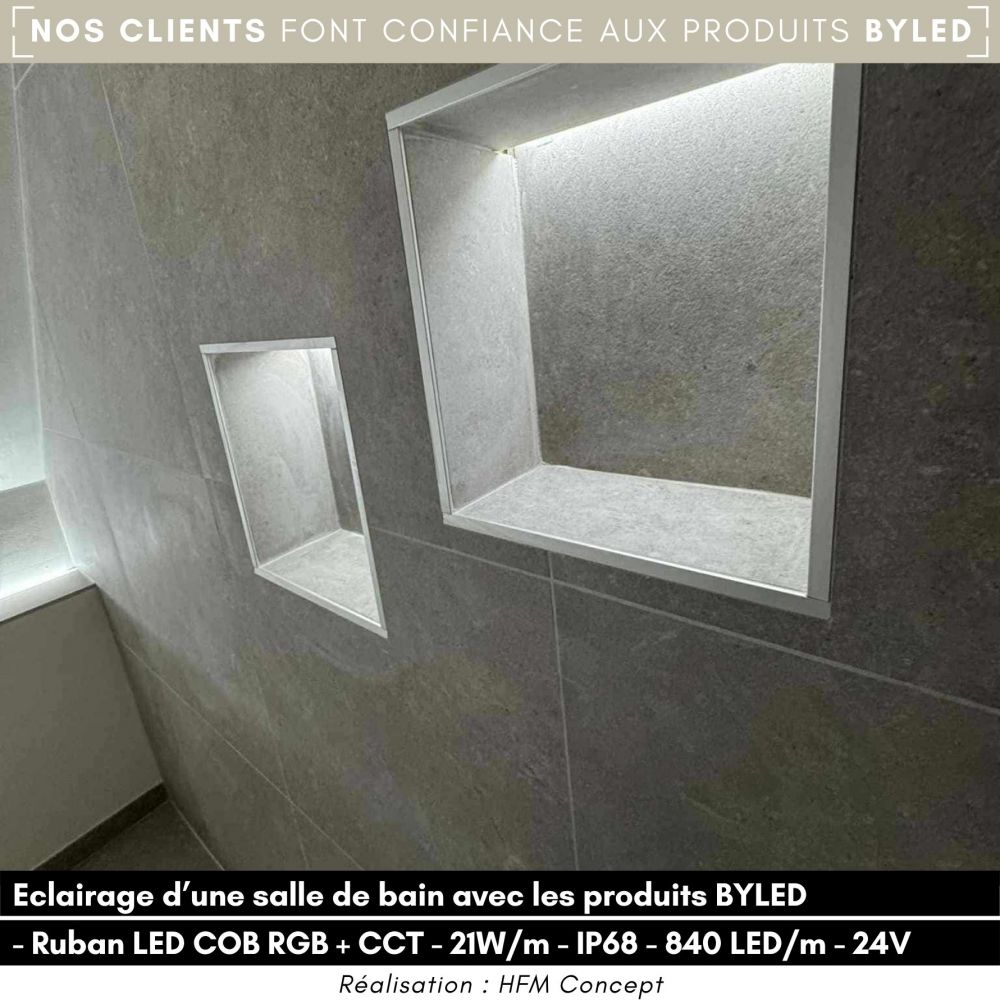 Ruban LED COB RGB+CCT - 21W/m - IP68- 840 LED/m - à la coupe - 24V - Vue supplémentaire