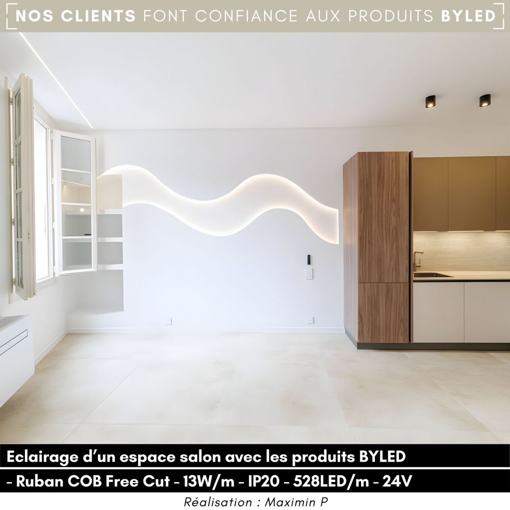 Ruban COB Free Cut - 13W/m - IP20 - Blanc - 528LED/m - à la coupe - 24V - Vue supplémentaire