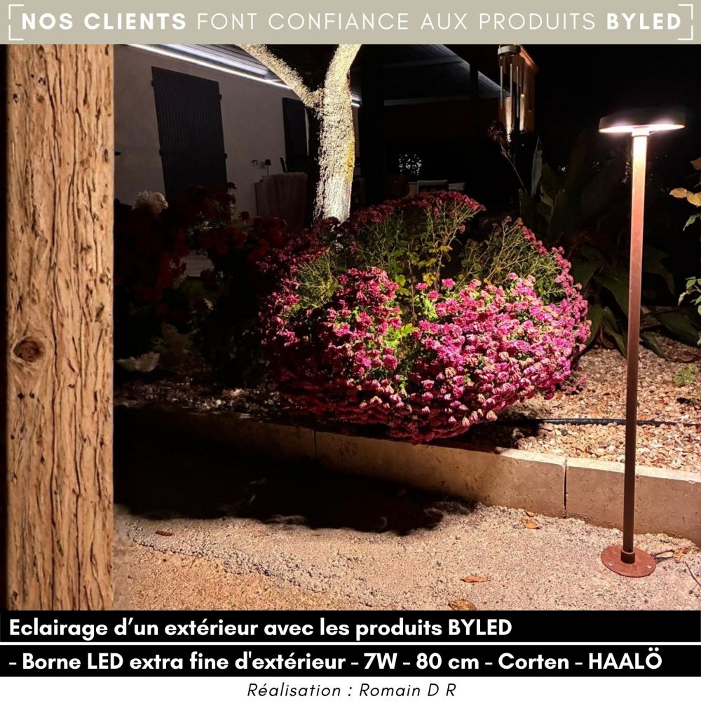 Borne LED extra fine d'extérieur à tête bombée - 7W - 80 cm - Corten - HAALÖ - Vue supplémentaire