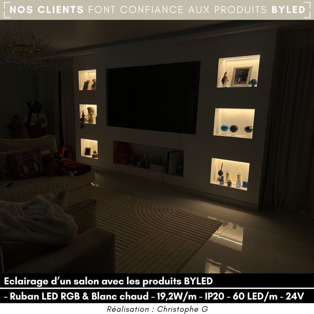 Ruban LED RGB & Blanc chaud - 19,2W/m - IP20 - 60 LED/m - 5050 - 5m - 24V - Vue supplémentaire