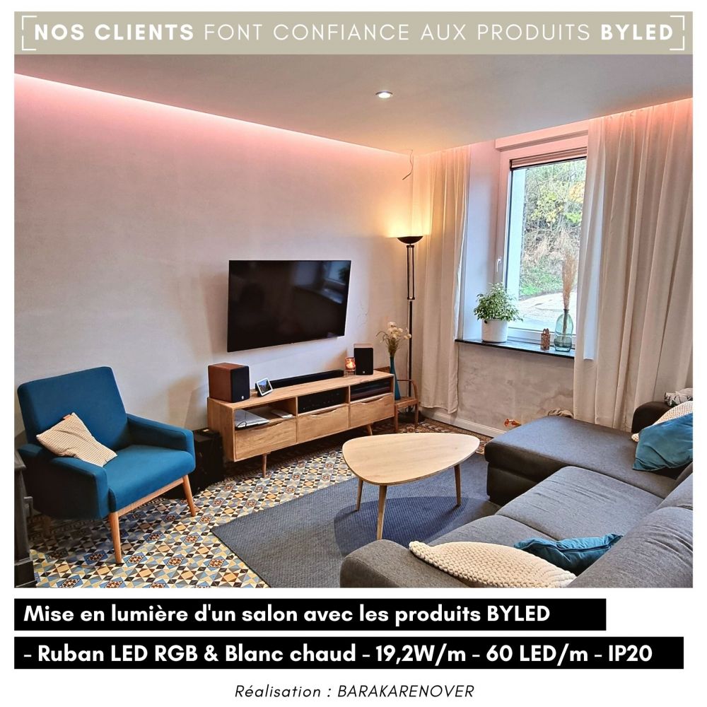 Ruban LED RGB & Blanc chaud - 19,2W/m - IP20 - 60 LED/m - 5050 - 5m - 24V - Vue supplémentaire