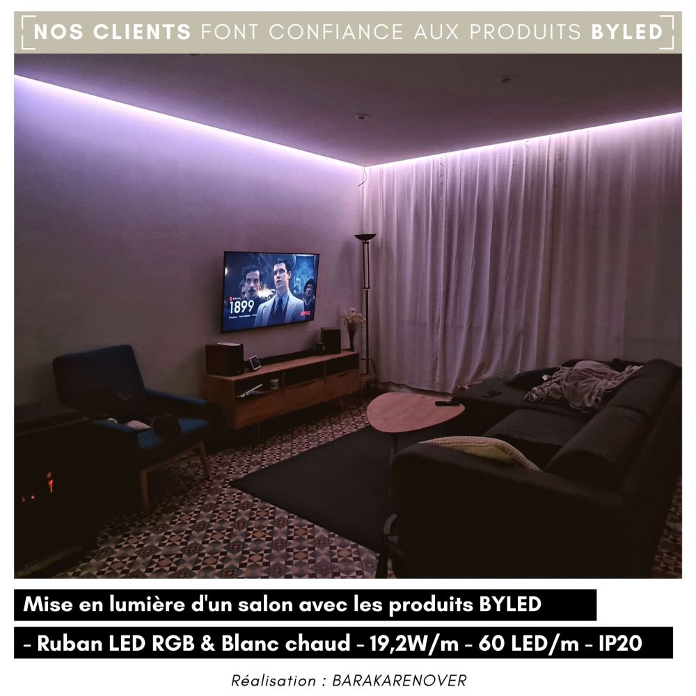 Ruban LED RGB & Blanc chaud - 19,2W/m - IP20 - 60 LED/m - 5050 - 5m - 24V - Vue supplémentaire