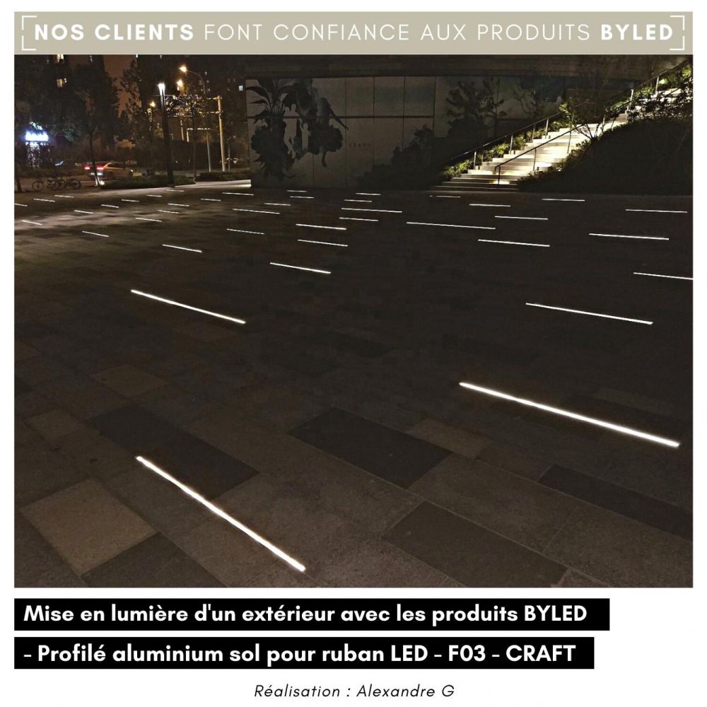 Profilé aluminium sol renforcé pour ruban LED - Diffuseur givré - F03 - CRAFT - Vue supplémentaire