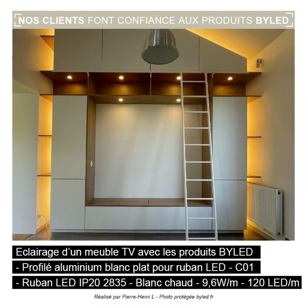 Profilé aluminium blanc plat pour ruban LED - C01 - CRAFT - Vue supplémentaire