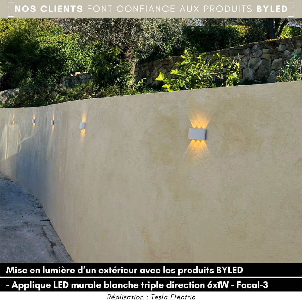 Applique LED murale extérieure triple direction - 6W - 230V - Blanc - FOCAL 6x1 - Vue supplémentaire