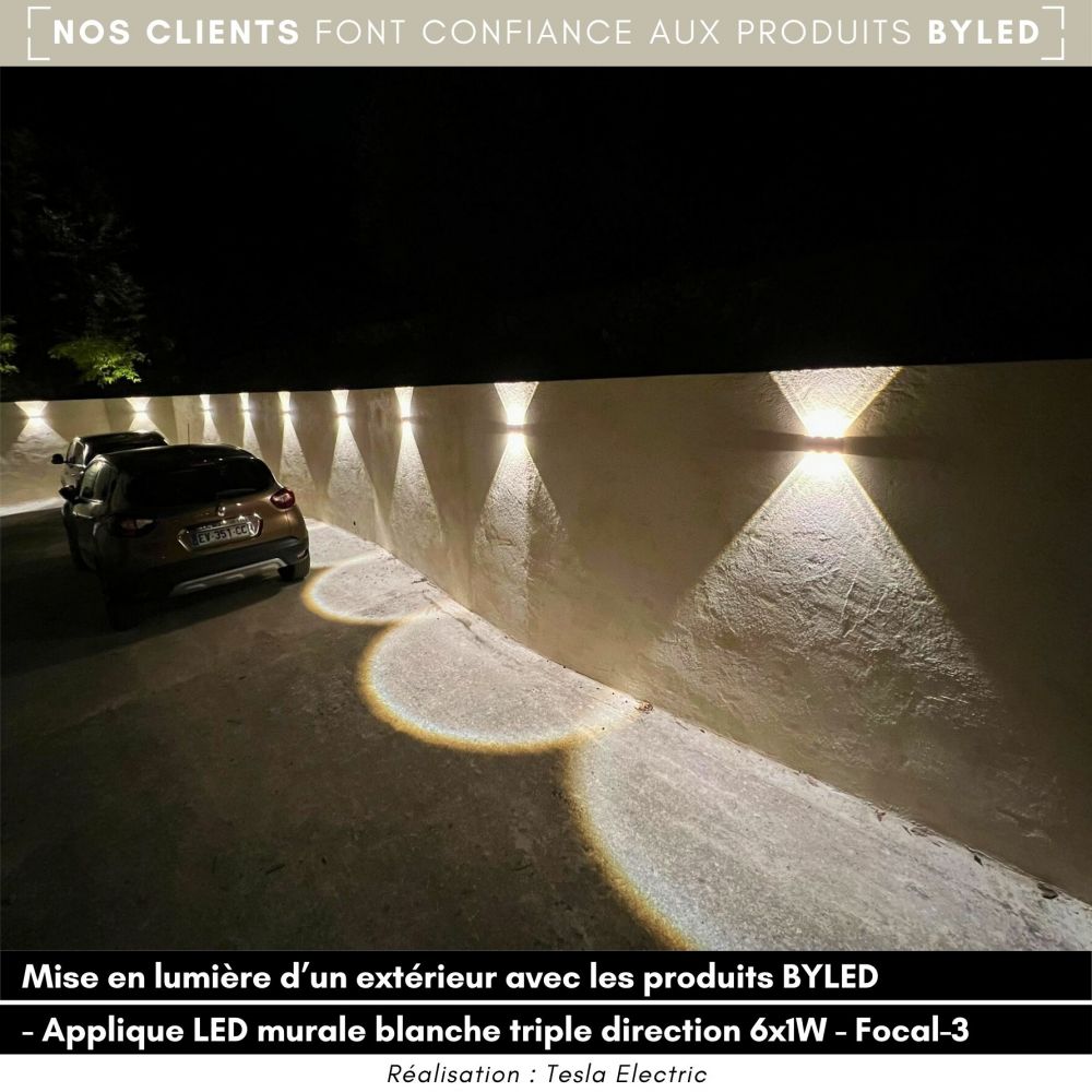 Applique LED murale extérieure triple direction - 6W - 230V - Blanc - FOCAL 6x1 - Vue supplémentaire